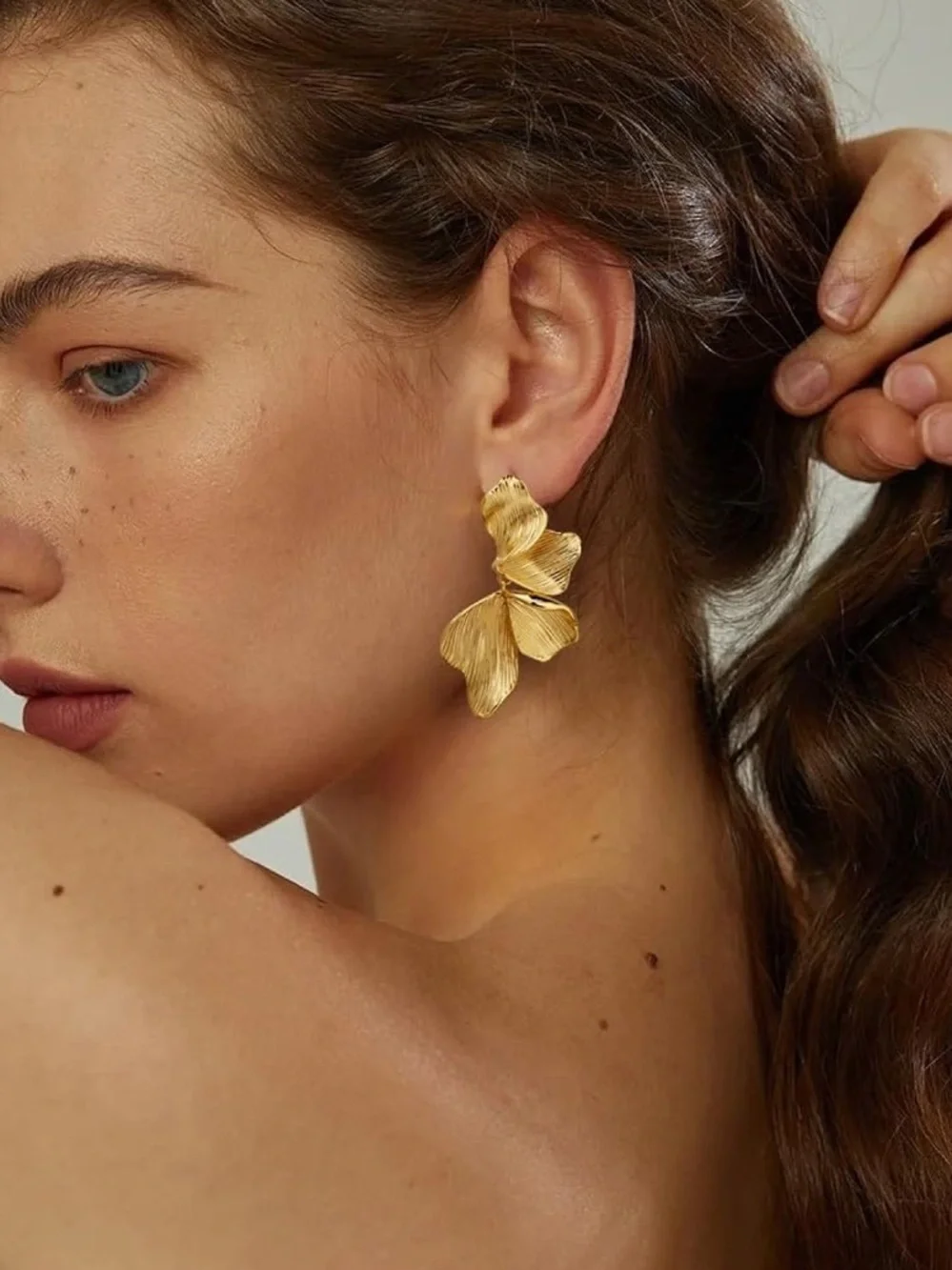 14k Gold Plated Floral Petal Earrings NEW